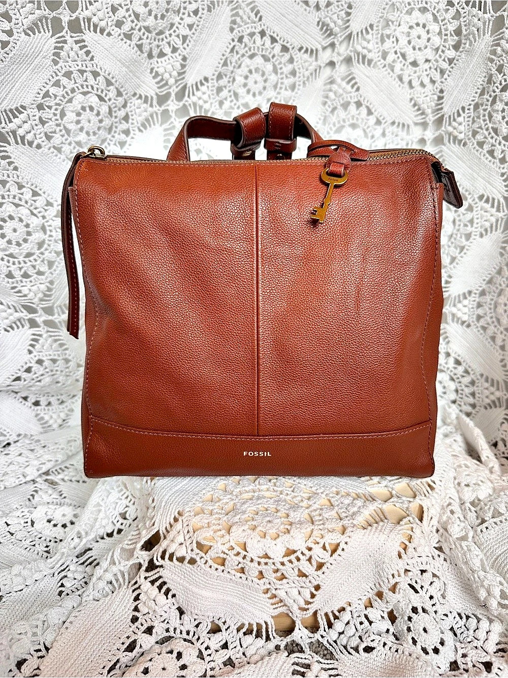 Fossil Elina Leather Convertible Small Backpack Bag • Brown • Excellent Cond.